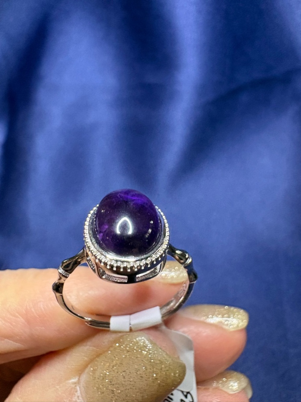 Ring Sterling Silver Genuine Amethyst Cabochon Dainty